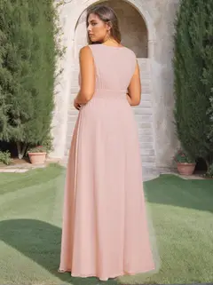 A-Line/Princess Scoop Sleeveless Floor-Length Plus Size Bridesmaid Dress — view 2