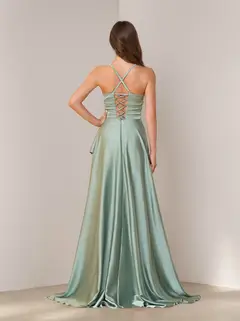 A-Line/Princess Spaghetti Straps Sleeveless Asymmetrical Bridesmaid Dresses with Split Side — view 2