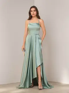 A-Line/Princess Spaghetti Straps Sleeveless Asymmetrical Bridesmaid Dresses with Split Side — view 3