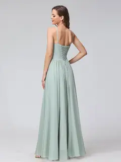 A-Line/Princess Halter Sleeveless Floor-Length Bridemaid Dresses with Ruffles — view 2