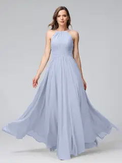 A-Line/Princess Halter Sleeveless Floor-Length Bridemaid Dresses with Ruffles — view 48