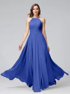 A-Line/Princess Halter Sleeveless Floor-Length Bridemaid Dresses with Ruffles — view 54