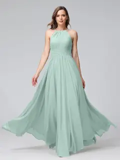 A-Line/Princess Halter Sleeveless Floor-Length Bridemaid Dresses with Ruffles — view 60