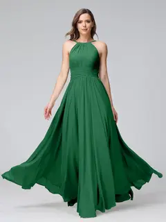 A-Line/Princess Halter Sleeveless Floor-Length Bridemaid Dresses with Ruffles — view 67