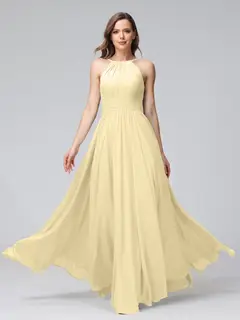 A-Line/Princess Halter Sleeveless Floor-Length Bridemaid Dresses with Ruffles — view 68