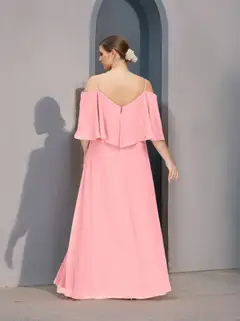 A-Line/Princess Spaghetti Straps Half Sleeves Floor-Length Plus Size Bridesmaid Dresses with Split Side — view 2
