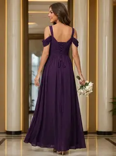 A-Line/Princess Chiffon Sweetheart Sleeveless Floor-Length Bridesmaid Dresses — view 2