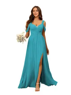 A-Line/Princess Chiffon Sweetheart Sleeveless Floor-Length Bridesmaid Dresses — view 3