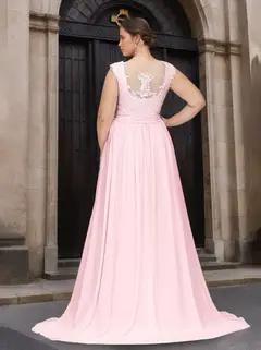 A-Line/Princess Scoop Neck Sleeveless Floor-Length Chiffon Plus Size Bridesmaid Dress with Lace & Appliques — view 2