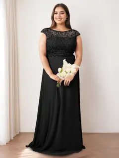 A-Line/Princess Jewel Neck Sleeveless Floor-Length Long Bridesmaid Dresses with Lace — view 3
