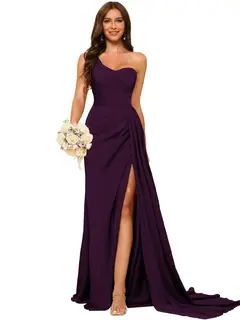 A-Line/Princess Satin One-shoulder Sleeveless Floor-Length Bridesmaid Dresses — view 17