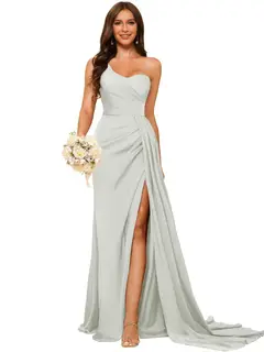 A-Line/Princess Satin One-shoulder Sleeveless Floor-Length Bridesmaid Dresses — view 18