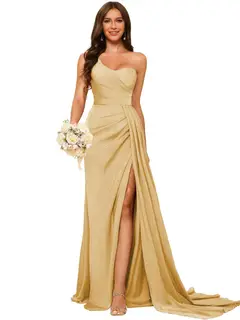 A-Line/Princess Satin One-shoulder Sleeveless Floor-Length Bridesmaid Dresses — view 19