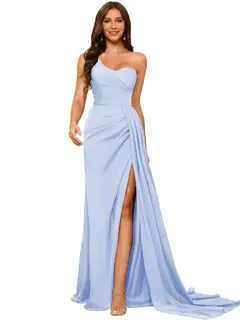 A-Line/Princess Satin One-shoulder Sleeveless Floor-Length Bridesmaid Dresses — view 20