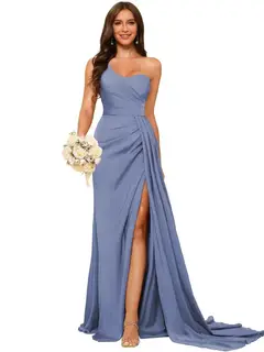 A-Line/Princess Satin One-shoulder Sleeveless Floor-Length Bridesmaid Dresses — view 21