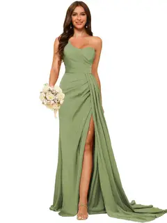 A-Line/Princess Satin One-shoulder Sleeveless Floor-Length Bridesmaid Dresses — view 22