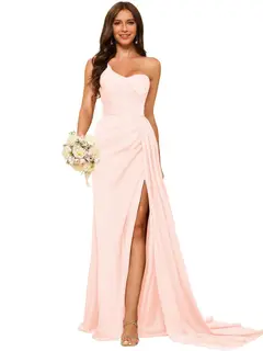 A-Line/Princess Satin One-shoulder Sleeveless Floor-Length Bridesmaid Dresses — view 23