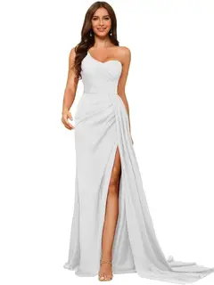 A-Line/Princess Satin One-shoulder Sleeveless Floor-Length Bridesmaid Dresses — view 25