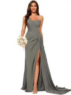 A-Line/Princess Satin One-shoulder Sleeveless Floor-Length Bridesmaid Dresses — view 26