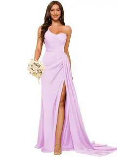 A-Line/Princess Satin One-shoulder Sleeveless Floor-Length Bridesmaid Dresses — view 27