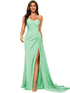 A-Line/Princess Satin One-shoulder Sleeveless Floor-Length Bridesmaid Dresses — view 28