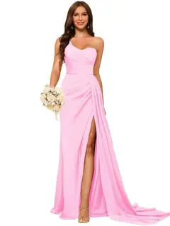 A-Line/Princess Satin One-shoulder Sleeveless Floor-Length Bridesmaid Dresses — view 29