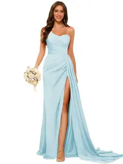 A-Line/Princess Satin One-shoulder Sleeveless Floor-Length Bridesmaid Dresses — view 32
