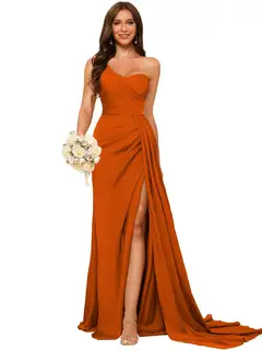 A-Line/Princess Satin One-shoulder Sleeveless Floor-Length Bridesmaid Dresses — view 33