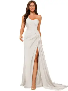 A-Line/Princess Satin One-shoulder Sleeveless Floor-Length Bridesmaid Dresses — view 34
