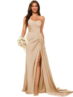 A-Line/Princess Satin One-shoulder Sleeveless Floor-Length Bridesmaid Dresses — view 35