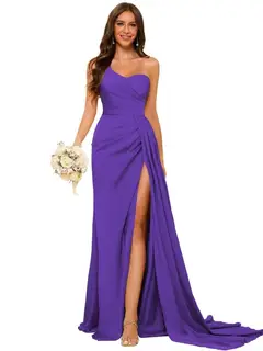 A-Line/Princess Satin One-shoulder Sleeveless Floor-Length Bridesmaid Dresses — view 37