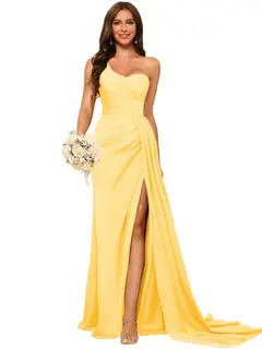 A-Line/Princess Satin One-shoulder Sleeveless Floor-Length Bridesmaid Dresses — view 38