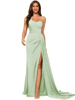 A-Line/Princess Satin One-shoulder Sleeveless Floor-Length Bridesmaid Dresses — view 40