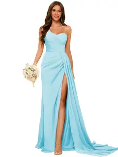 A-Line/Princess Satin One-shoulder Sleeveless Floor-Length Bridesmaid Dresses — view 42