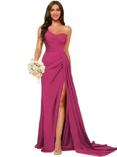A-Line/Princess Satin One-shoulder Sleeveless Floor-Length Bridesmaid Dresses — view 43
