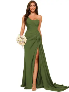 A-Line/Princess Satin One-shoulder Sleeveless Floor-Length Bridesmaid Dresses — view 44