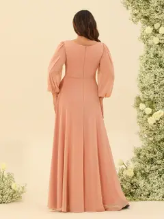 A-Line/Princess Floor-Length Long Sleeves Plus Size Bridesmaid Dresses With Sash — view 2