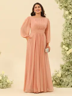 A-Line/Princess Floor-Length Long Sleeves Plus Size Bridesmaid Dresses With Sash — view 3