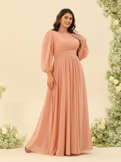 A-Line/Princess Floor-Length Long Sleeves Plus Size Bridesmaid Dresses With Sash — view 4