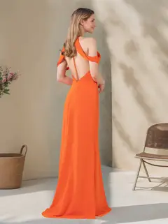 A-Line/Princess Halter Neck Sleeveless Floor-Length Bridesmaid Dresses with Ruffles — view 2