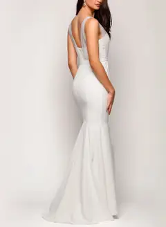 Trumpet/Mermaid V-Neck Sleeveless Sweep Train Ruched Bridesmaid Dresses with Sash — view 4