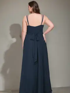 A-Line/Princess V-Neck Sleeveless Unique Chiffon Floor-Length Plus Size Bridesmaid Dresses with Ruffles — view 2