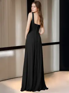 A-Line/Princess Square Neck Sleeveless Floor-Length Bridesmaid Dresses with Split Side — view 2