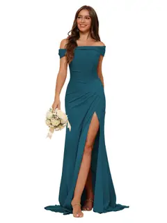Mermaid Off Shoulder Sleeveless Sweep Train Bridesmaid Dresses Stain with Slit Train — view 2