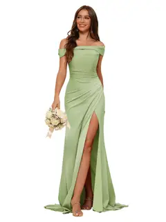 Mermaid Off Shoulder Sleeveless Sweep Train Bridesmaid Dresses Stain with Slit Train — view 4