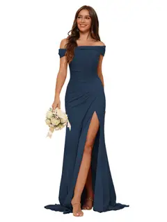 Mermaid Off Shoulder Sleeveless Sweep Train Bridesmaid Dresses Stain with Slit Train — view 5