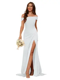 Mermaid Off Shoulder Sleeveless Sweep Train Bridesmaid Dresses Stain with Slit Train — view 6