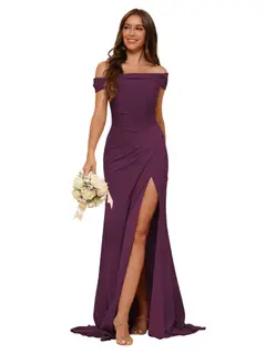 Mermaid Off Shoulder Sleeveless Sweep Train Bridesmaid Dresses Stain with Slit Train — view 9