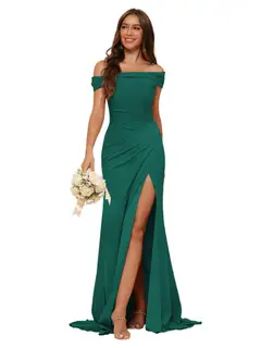 Mermaid Off Shoulder Sleeveless Sweep Train Bridesmaid Dresses Stain with Slit Train — view 10