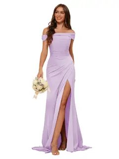 Mermaid Off Shoulder Sleeveless Sweep Train Bridesmaid Dresses Stain with Slit Train — view 11